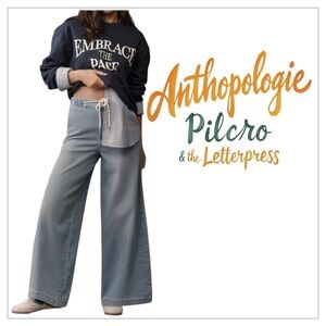 Anthropologie Pilcro Denim High Rise Wide Leg Pull On Jeans Drawstring waist Med